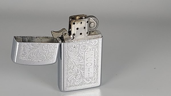 Zippo Lighter, Scrolled Chrome Plated, 1990, TU24-1604