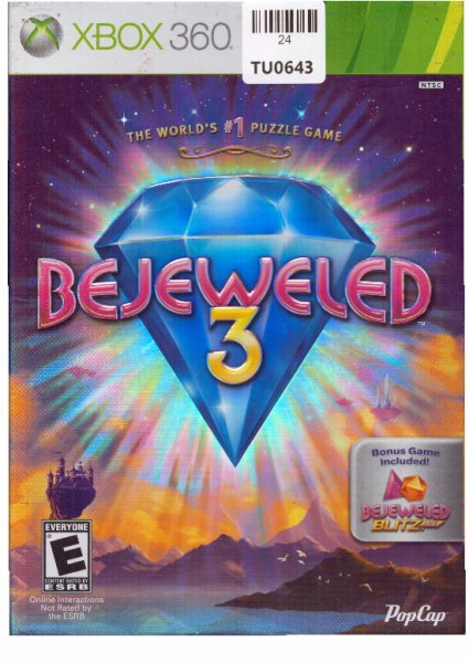 X Box 360, Bejeweled 3 Game, TU24-0643